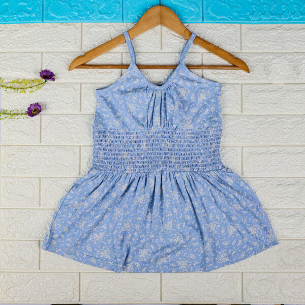 Flower Printed Blue and white sleevless frock